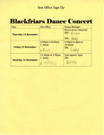 Blackfriars Dance Concert Box Office Sign Up Sheet by Box Office