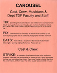 Memo to Carousel Cast, Crew, Musicians & Dept. TDF Faculty and Staff by Providence College