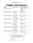 The Cripple of Inishmaan Box Office Sign Up Sheet