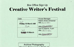 Creative Writer's Festival Box Office Sign Up Sheet by Department of Theatre, Dance & Film