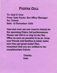 Memo from Kate Roche, Box Office Manager, to Cast & Crew by Kate Roche