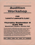 Audition Workshop and Casting Call for Love's Labour's Lost Flier by Providence College