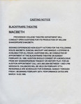 MacBeth Casting Notice by Providence College