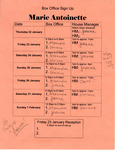 Marie Antoinette Box Office Sign Up Sheet by Providence College