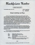 Friars' Cell One Act Plays Press Release by Susan Werner