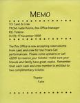 Memo from Kate Roche, Box Office Manager, to Cast and Crew by Kate Roche