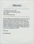Memo from Blackfriars Theatre Box Office to Theatre Faculty & Staff