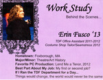 Work Study Behind the Scenes: Erin Fusco '13 Flyer by Department of Theatre, Dance & Film