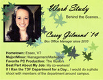 Work Study Behind the Scenes: Casey Gilmond '14 Flyer by Department of Theatre, Dance & Film