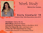 Work Study Behind the Scenes: Stacie Krawiecki '14 Flyer by Department of Theatre, Dance & Film