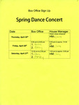 Spring Dance Concert Box Office Sign Up Sheet