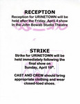 Reception and Strike Flyer for Urinetown by Providence College